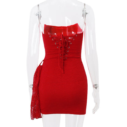 Strapless Lace Dress Party Women Fashion And Sexy Slim Skirt With Back Lace-up Design Limorista