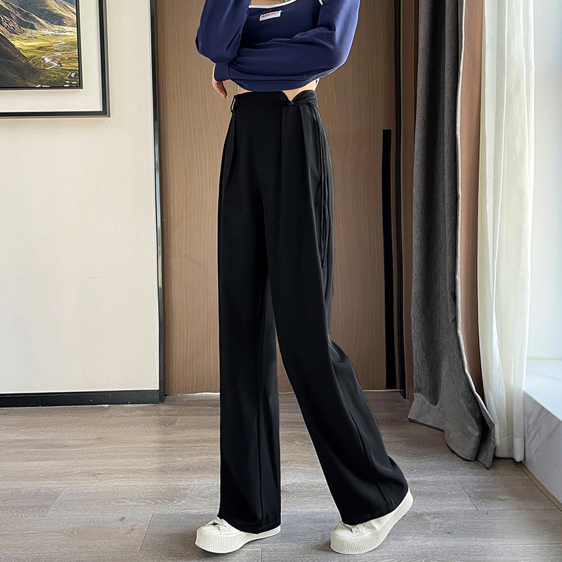 New Chinese Style Buckle High Waist Casual National Style Special-interest Design Elastic Waist Wide Leg Pants Limorista