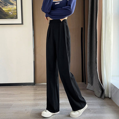 New Chinese Style Buckle High Waist Casual National Style Special-interest Design Elastic Waist Wide Leg Pants Limorista