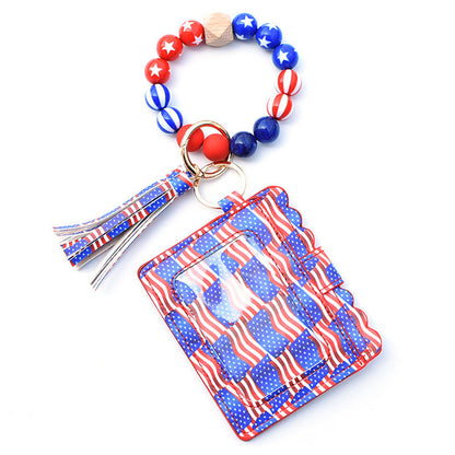 Silicone Bead Bracelet Card Bag Pu Tassel Women&