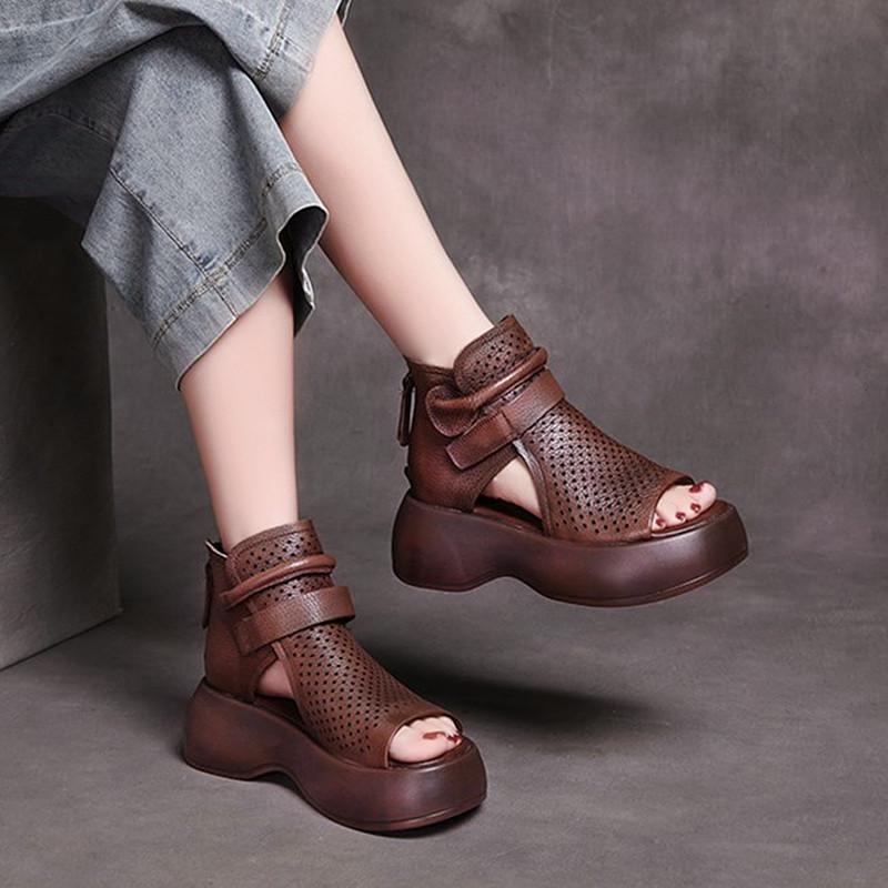 High-Top Roman Shoes Platform Heel Retro Hollow Women&