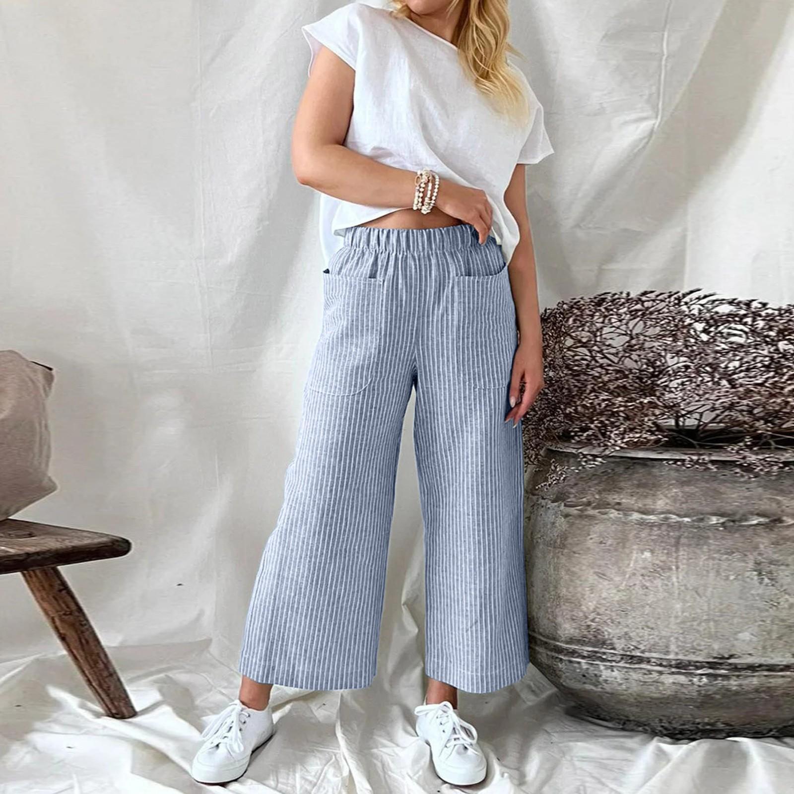 Loose Striped Cotton And Linen Fashion Casual Wide-leg Pants Limorista