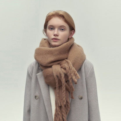 Winter Solid Color Scarf With Tassel Ins Style Fashion Versatile Warm Soft Long Scarf Women&