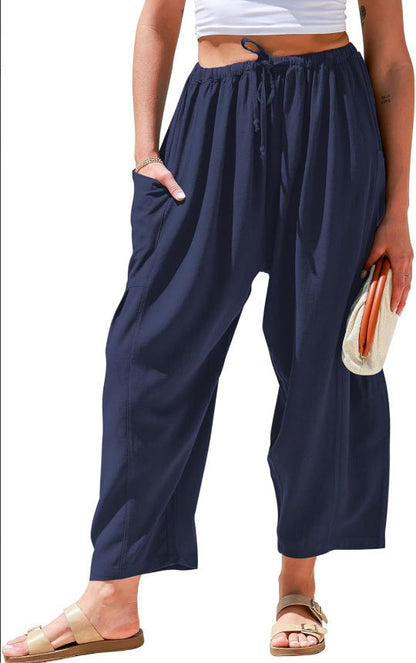 High Waist Wide Leg Loose Harem Cotton And Linen Trousers Limorista