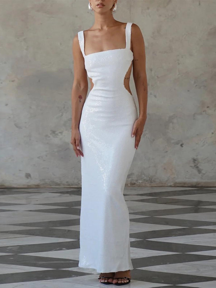 Sequin Sling Square Collar Backless Dress Dress Skirt Limorista