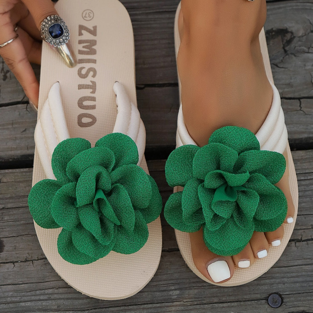 Plus Size Slippers Flower Solid Color Slippers Flip Flops Limorista
