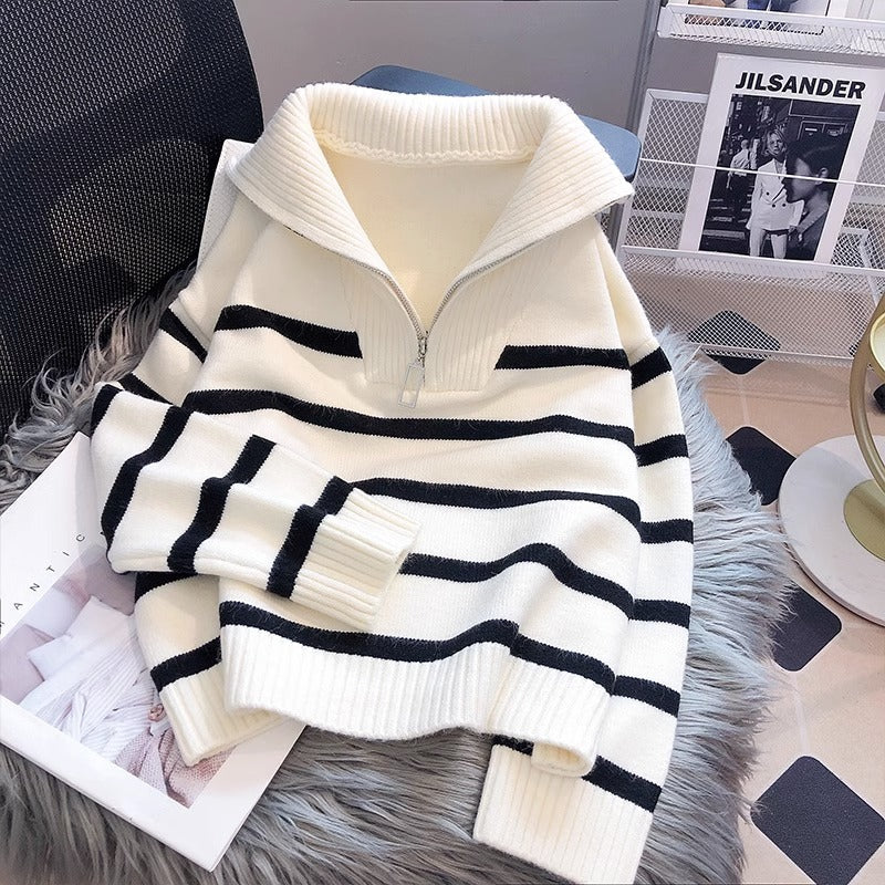 Limorista - Striped Bottom Shirt, Short, Loose, And High-end For Outerwear