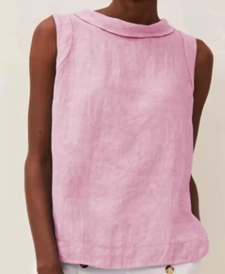 Solid Color Round Neck Short Pullover Casual Solid Color Sleeveless Top Limorista