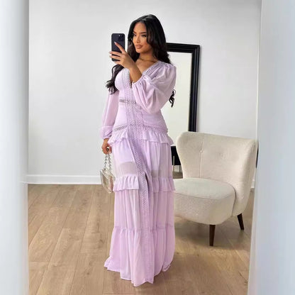 Elegant Stitching Long Sleeve V-neck Dress Limorista