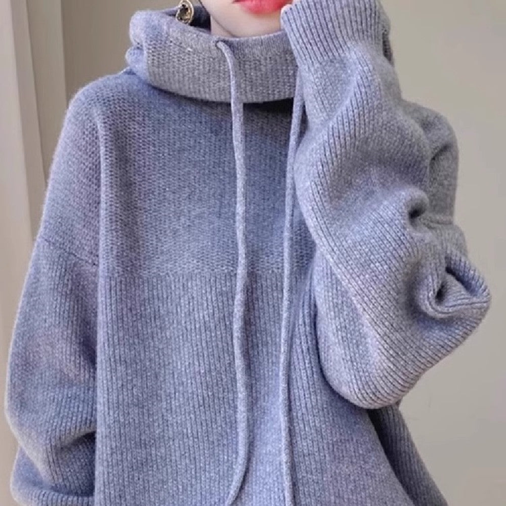 Hooded Solid Color Knitted Sweater Limorista