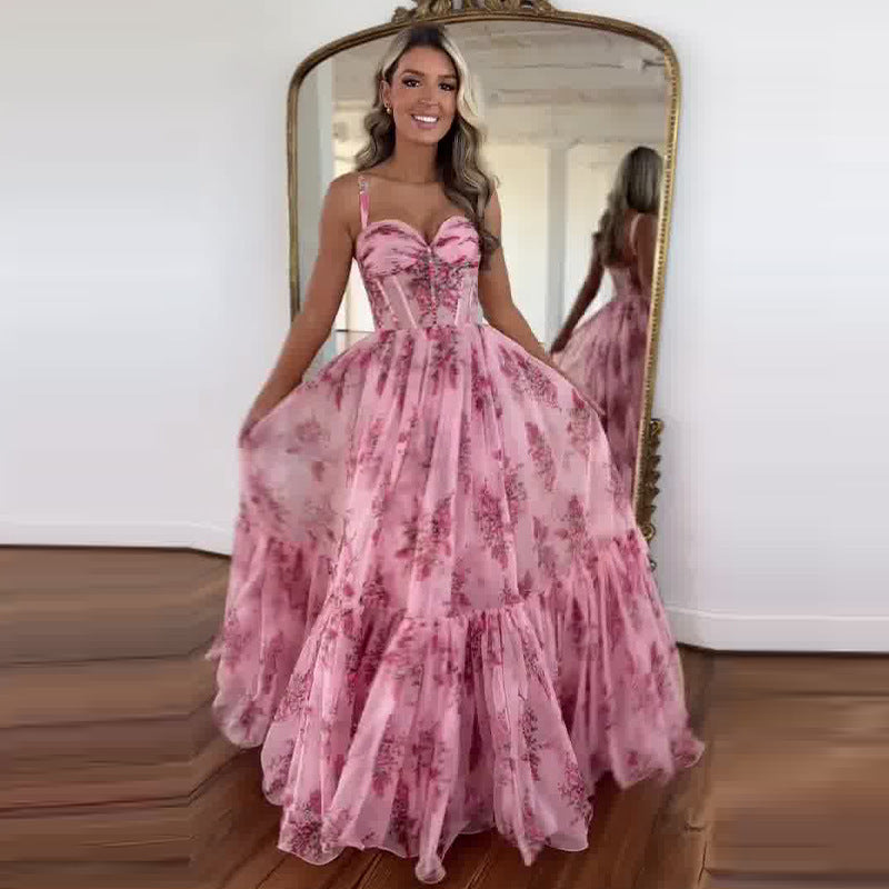 Cinched Waist Slim-fit Fashion Printed Large Swing Dress Limorista