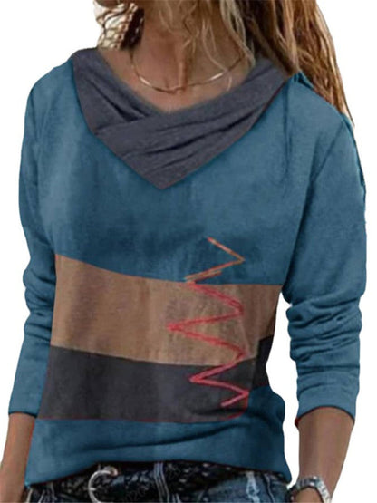 V-neck Long Sleeve Positioning Print T-shirt Limorista