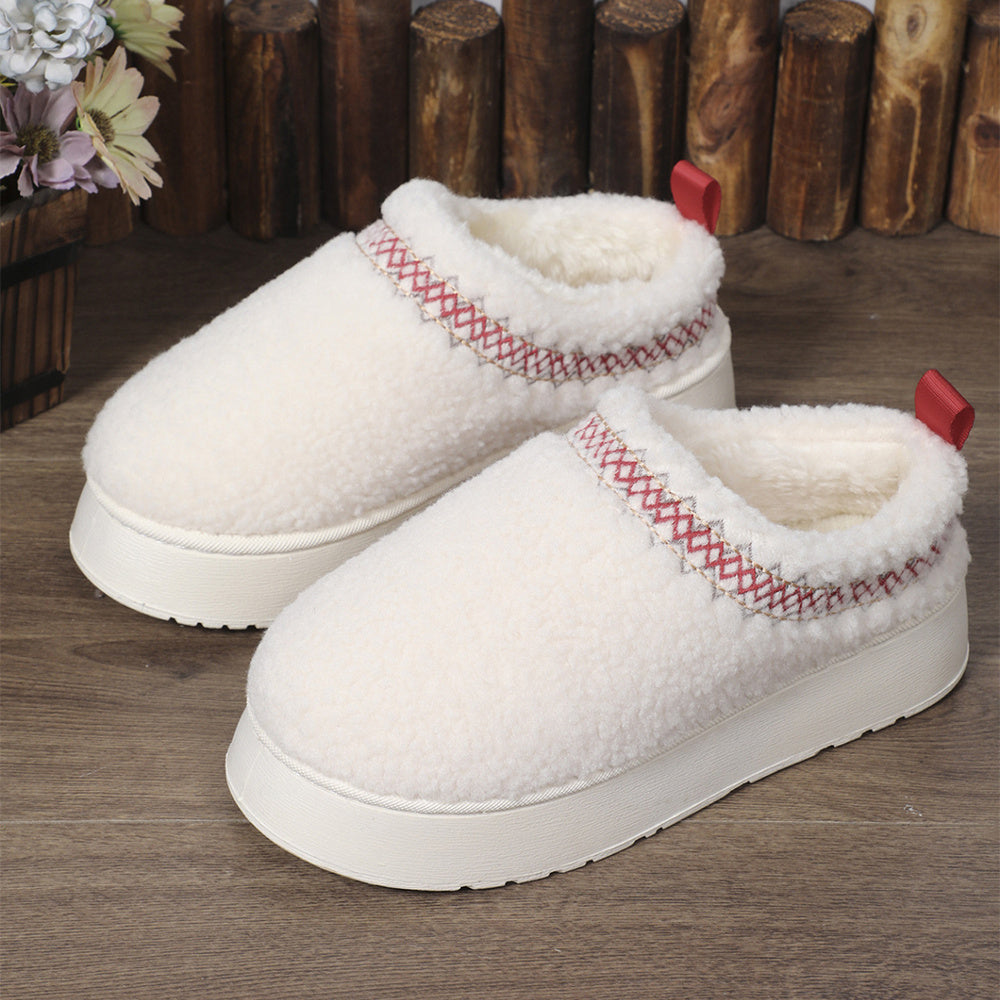 New Ethnic Style Sewing-edge Plush Slippers Winter Indoor Floor Thick-soled Slipper Fashion Outdoor Warm Garden Shoes Limorista