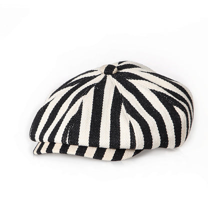 Retro Bold Stripes Fashion British Youth Octagonal Cap Limorista