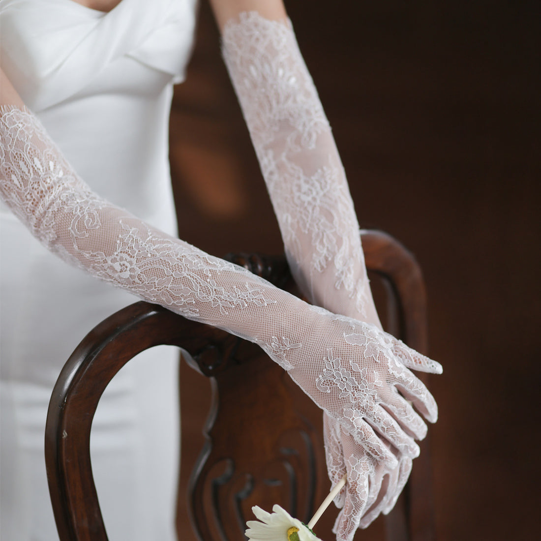 New Super Fairy White Lace Tulle Bride Photo Gloves Limorista
