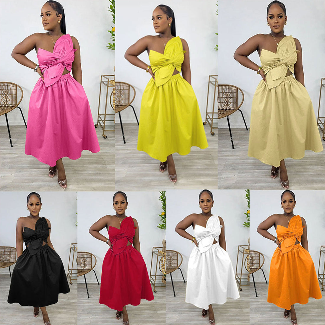 Smocking One Shoulder Petal Hollow Out Dress Limorista