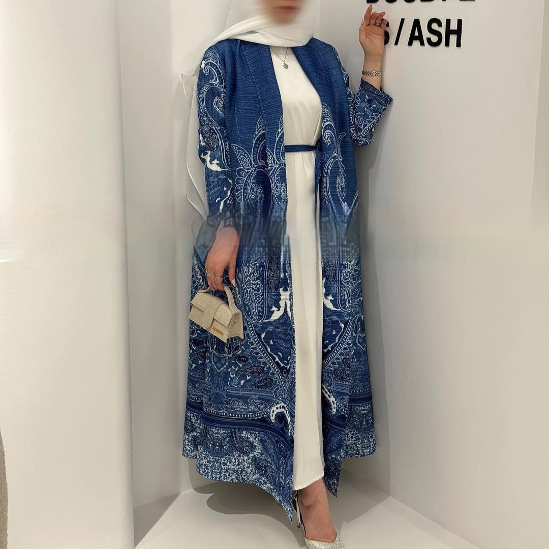 Pleated Trench Djellaba Hot-selling Printed Shawl Cardigan Ethnic Style Cloak Coat Limorista