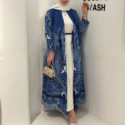 Pleated Trench Djellaba Hot-selling Printed Shawl Cardigan Ethnic Style Cloak Coat Limorista