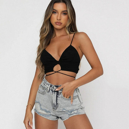Outer Wear Tight Lace-up Adjustable Refreshing Backless Knitted Milk Silk Camisole Limorista