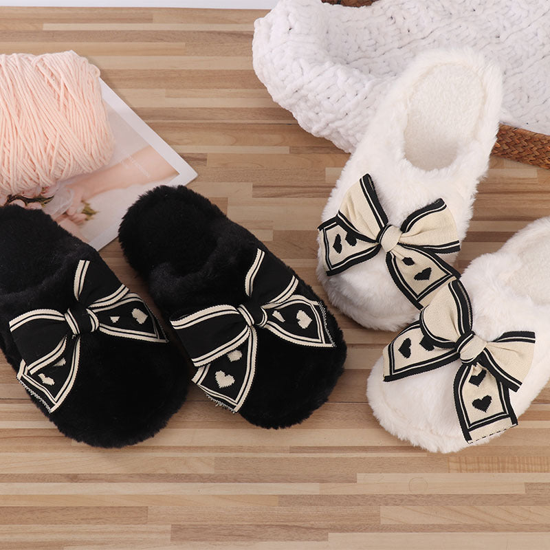 Ins Bow Slippers Home Fashion Warm Non-slip Floor Bedroom Slipper For Women House Shoes Limorista