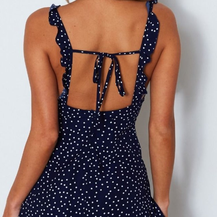 Polka-dot Strappy Dress Women Summer Fashion Beach Sundress Limorista