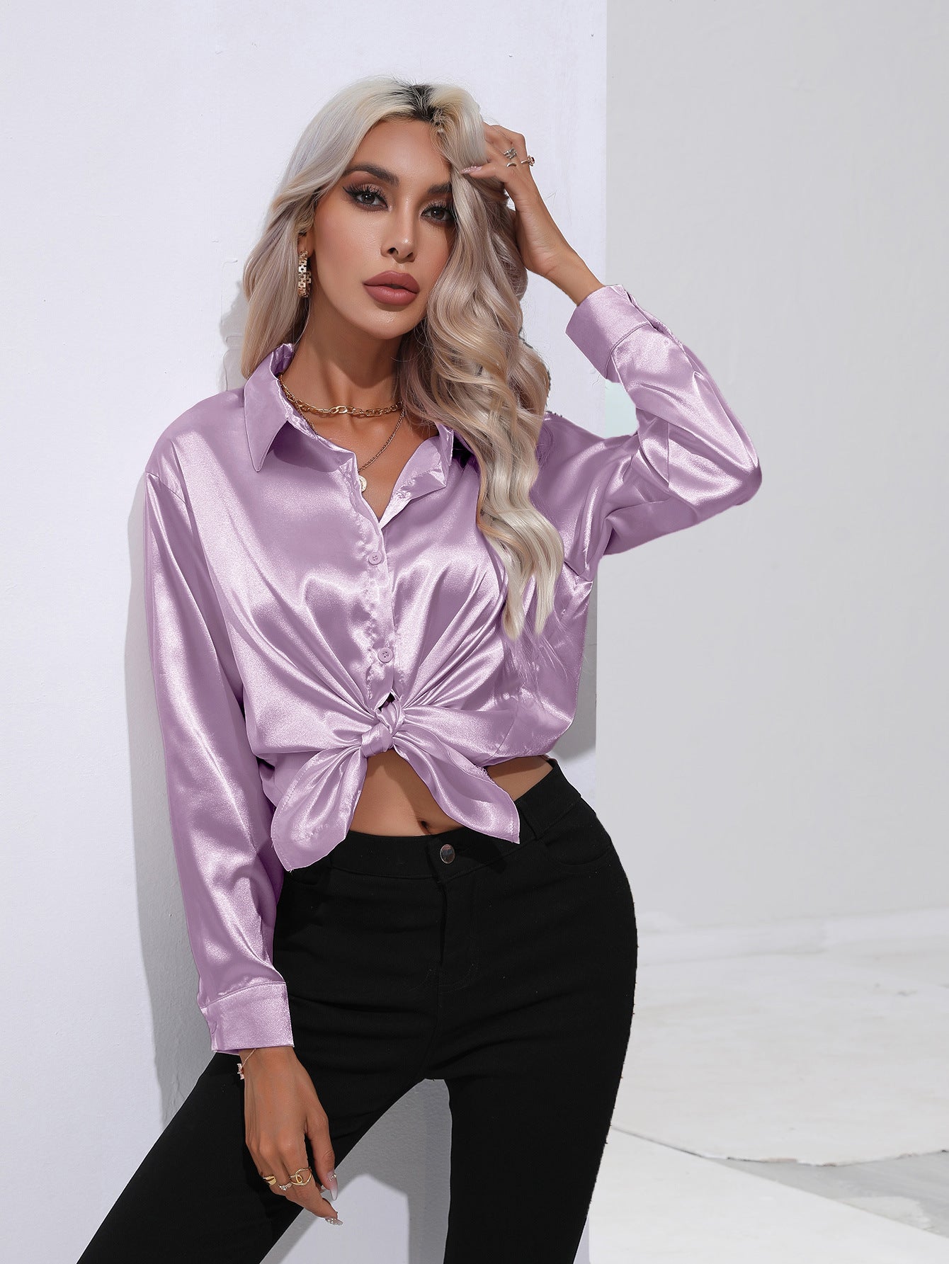 European And American Satin Shirt Women&