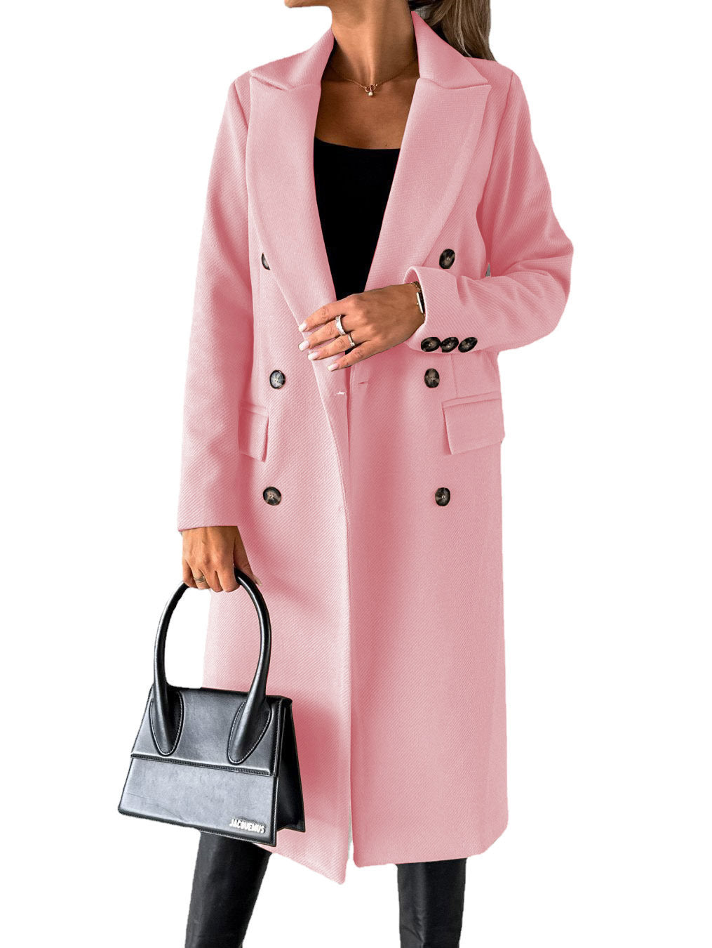 Long Sleeve Lapel Coat Winter Fashion Solid Double Breasted Slim Long Jacket Womens Clothing Limorista