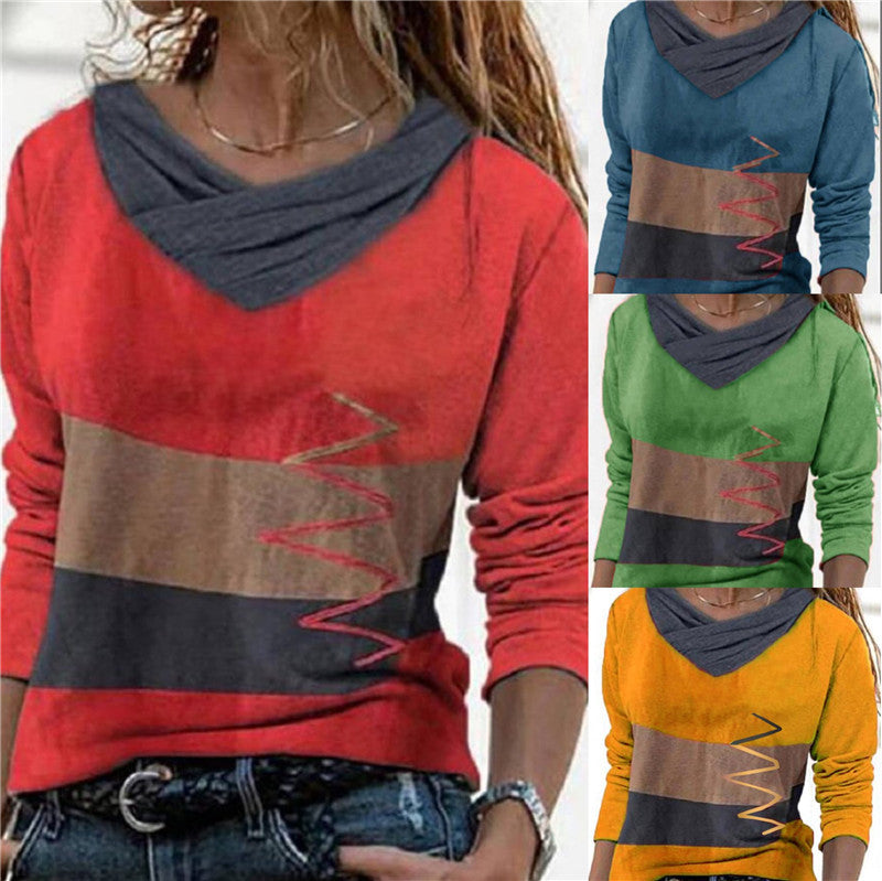 V-neck Long Sleeve Positioning Print T-shirt Limorista
