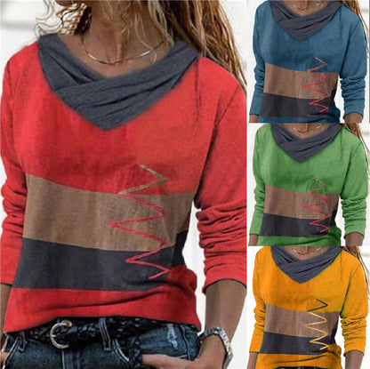 V-neck Long Sleeve Positioning Print T-shirt Limorista
