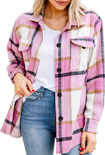 Flannel Jacket Casual Check Button Down Limorista