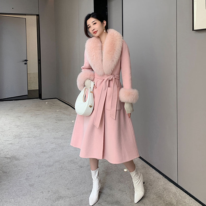 Korean Version Large Fur Collar Slim Fit Medium Long Woolen Coat Limorista