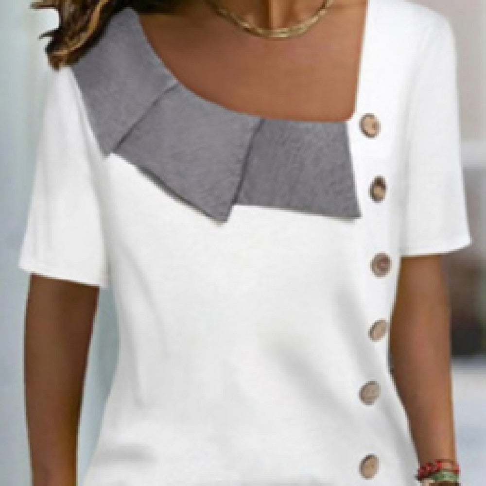 Limorista - Fashion Diagonal Collar Short Sleeves