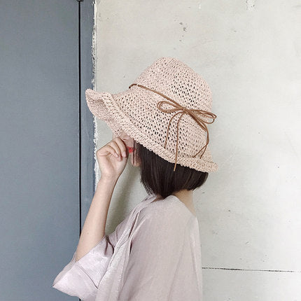 Sunscreen Female Raffia Straw Hat Summer Fashion Cover Face Net Red Fisherman Hat Limorista