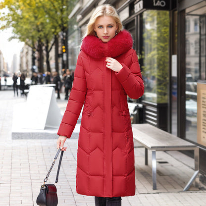 Winter Long Coat With Thickened Fur Collar Straight Slim Cotton-padded Jacket Women Limorista