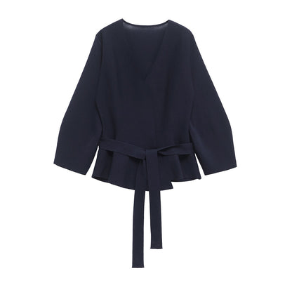 European And American Style Elegant Deep V-neck With Belt Padded Shoulder Limorista
