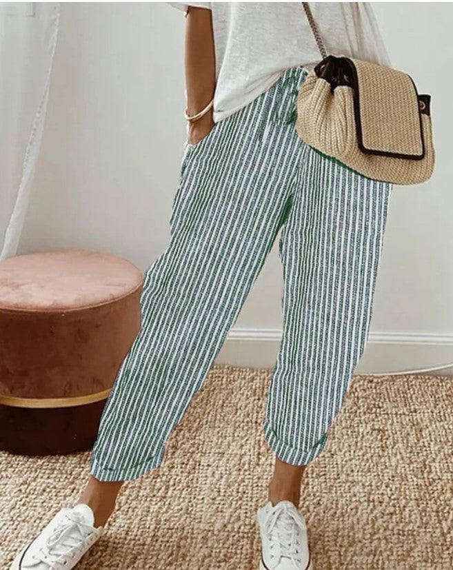 Summer Stripes Casual Pants Loose Elastic Waist Women Limorista
