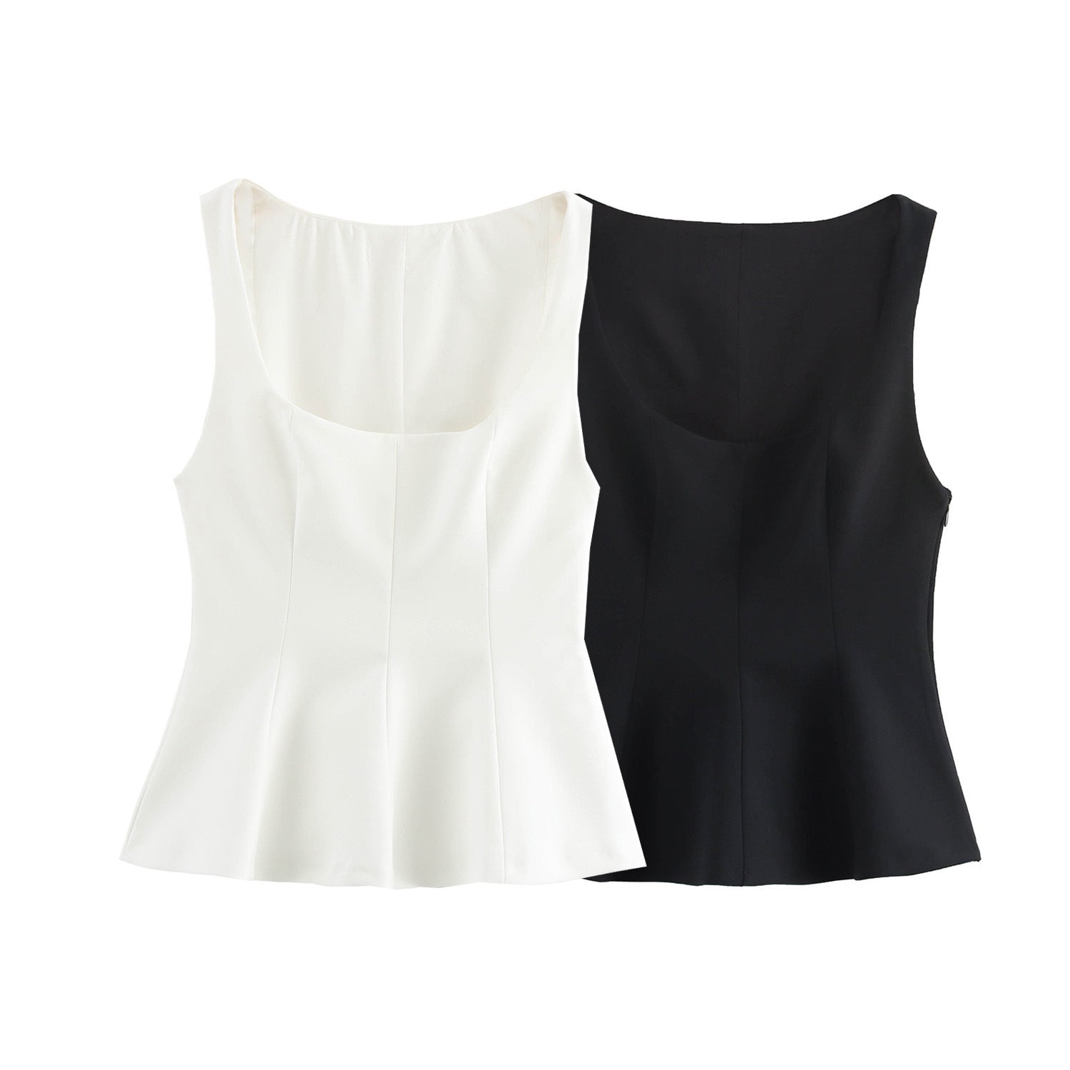 Pleated Slim-fit Square Collar Sleeveless Small Top Limorista