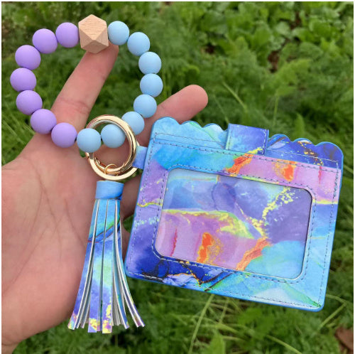 Silicone Bead Bracelet Card Bag Pu Tassel Women&