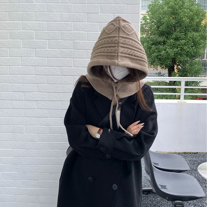 Knitted Thick Drawstring Hat Solid Color Limorista