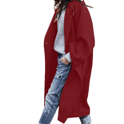 Casual Long Jacket With Pockets Solid Color Single Breasted Lapel Woolen Coat For Women Warm Winter Clothing Limorista