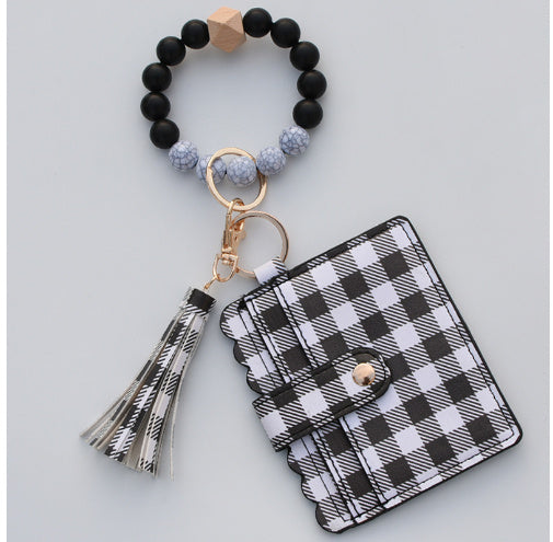 Silicone Bead Bracelet Card Bag Pu Tassel Women&