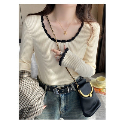 French Style Classic Style Bell Sleeve Wooden Ear Knitted Sweater Limorista