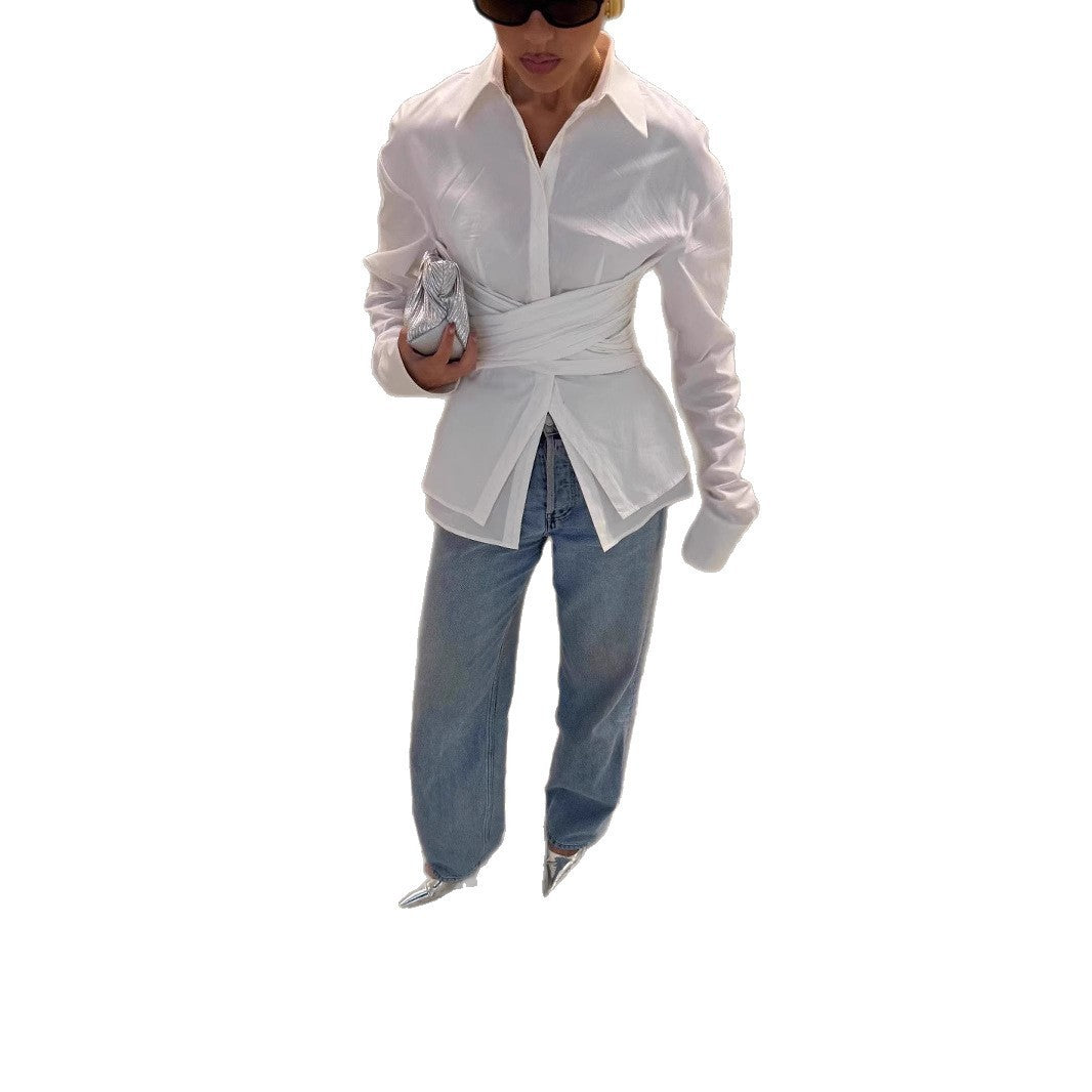 Female Loose And Irregular Slimming Long-sleeved Shirt Limorista
