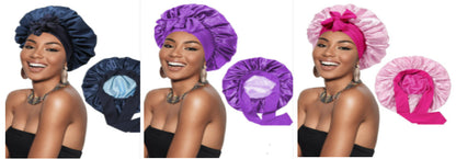 Double-layer Satin Ribbon Round Cap Bow Artificial Silk Beauty Hair Care Wide-brimmed Hat Limorista