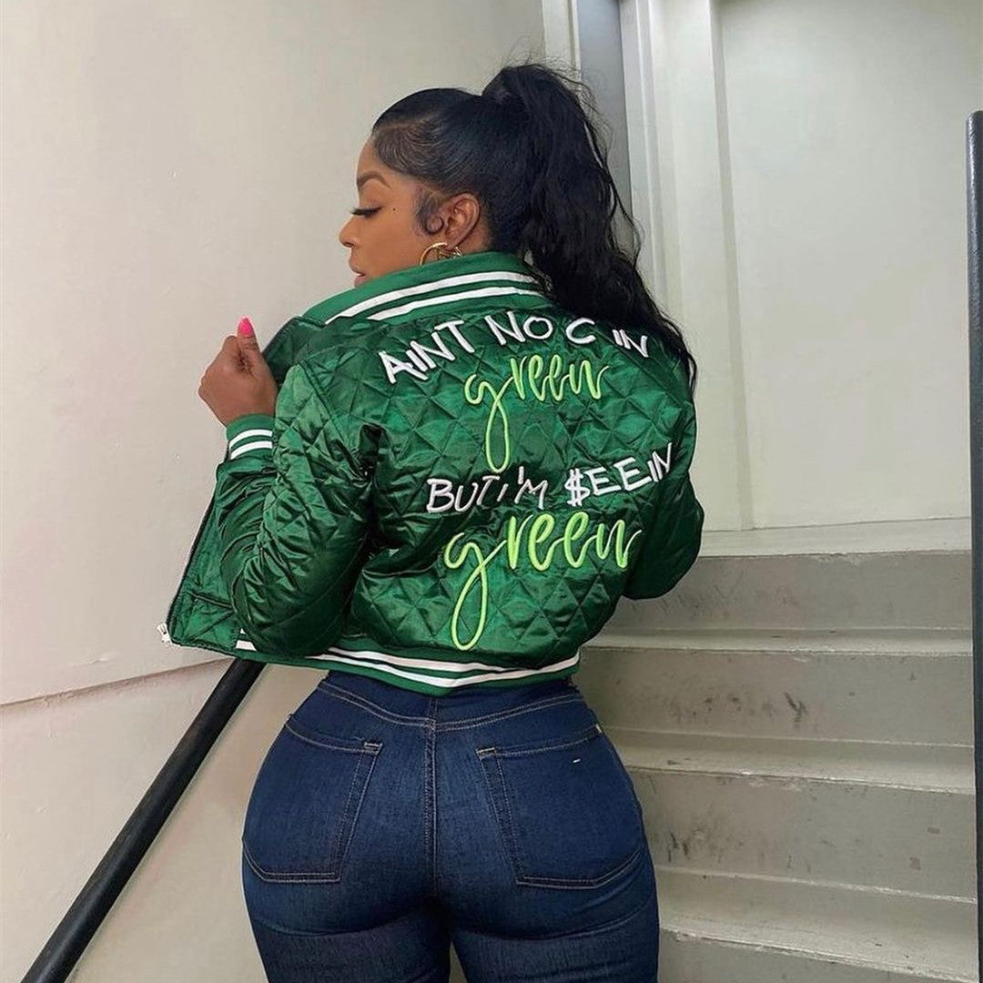 Casual Alphabet Embroidery Quilted Cotton Suit Jacket Limorista