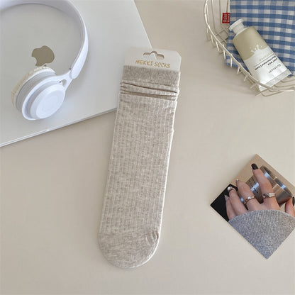 Solid Color Yarn Sunken Stripe Women White Tube Bunching Socks Women Limorista