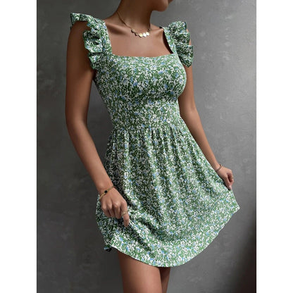 Summer Square-neck Ruffled Sleeveless Dress With Bow-tie Backless Design Fashion Casual Holiday Beach Dresses For Womens Clothing Limorista