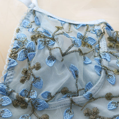 Lace Wrap Chest Back Slim Fishbone Sky Blue Tank Top Limorista