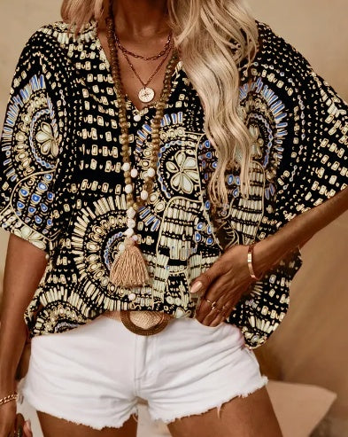 Vacation Style Batwing Sleeve Top Limorista