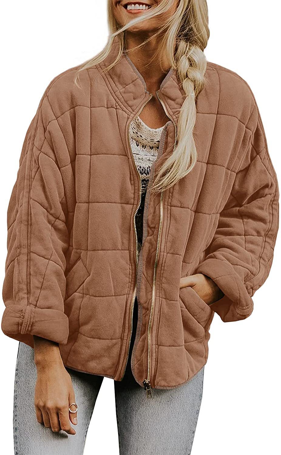 Solid Color Stand Collar Cotto With Loose Pockets Long Sleeved Jacket Women Limorista